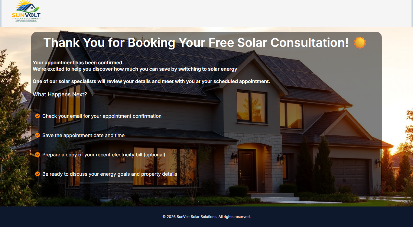 SunVolt Solar Solutions Gallery — Thank You Page