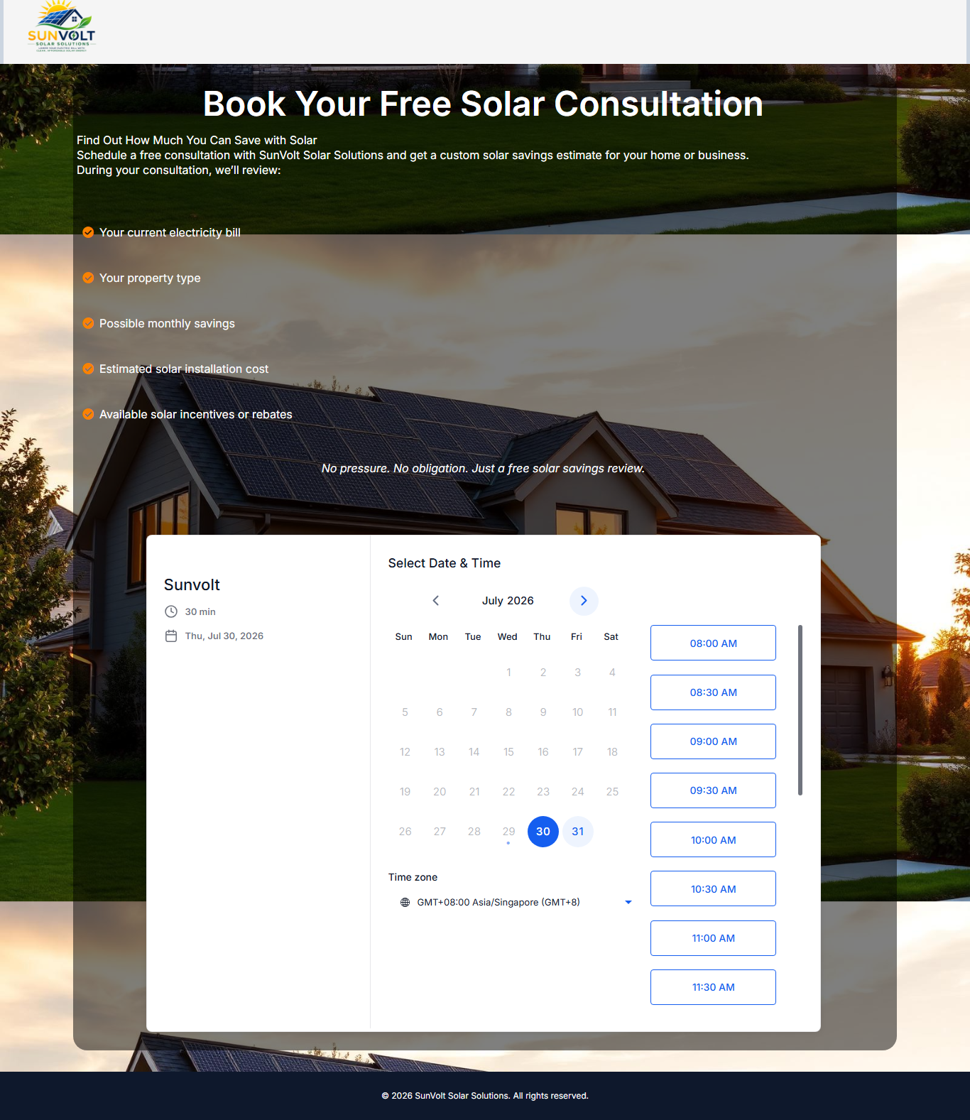 SunVolt Solar Solutions Gallery — Booking Page
