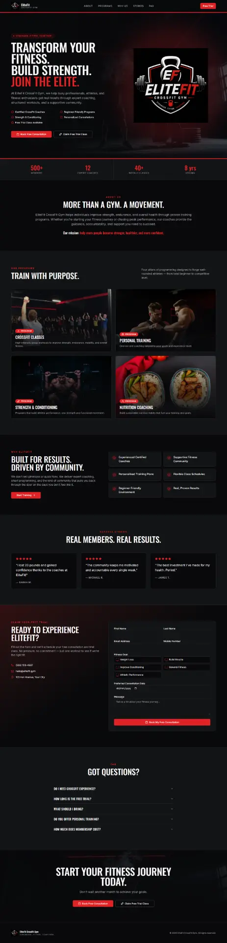 EliteFit Gym Gallery — Landing Page