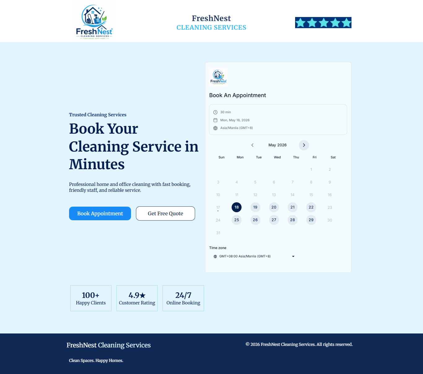 FreshNest Cleaning Services Booking Page
