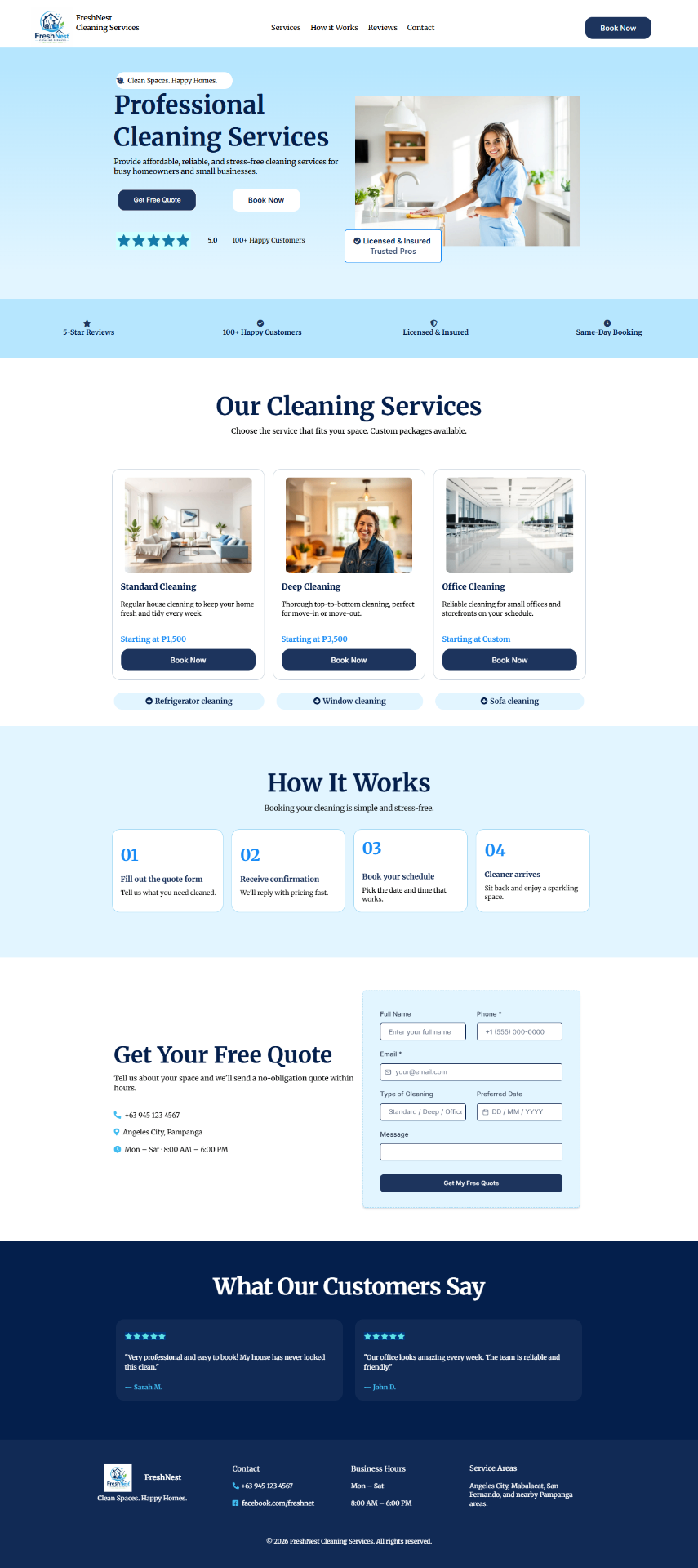 FreshNest Cleaning Services Landing Page