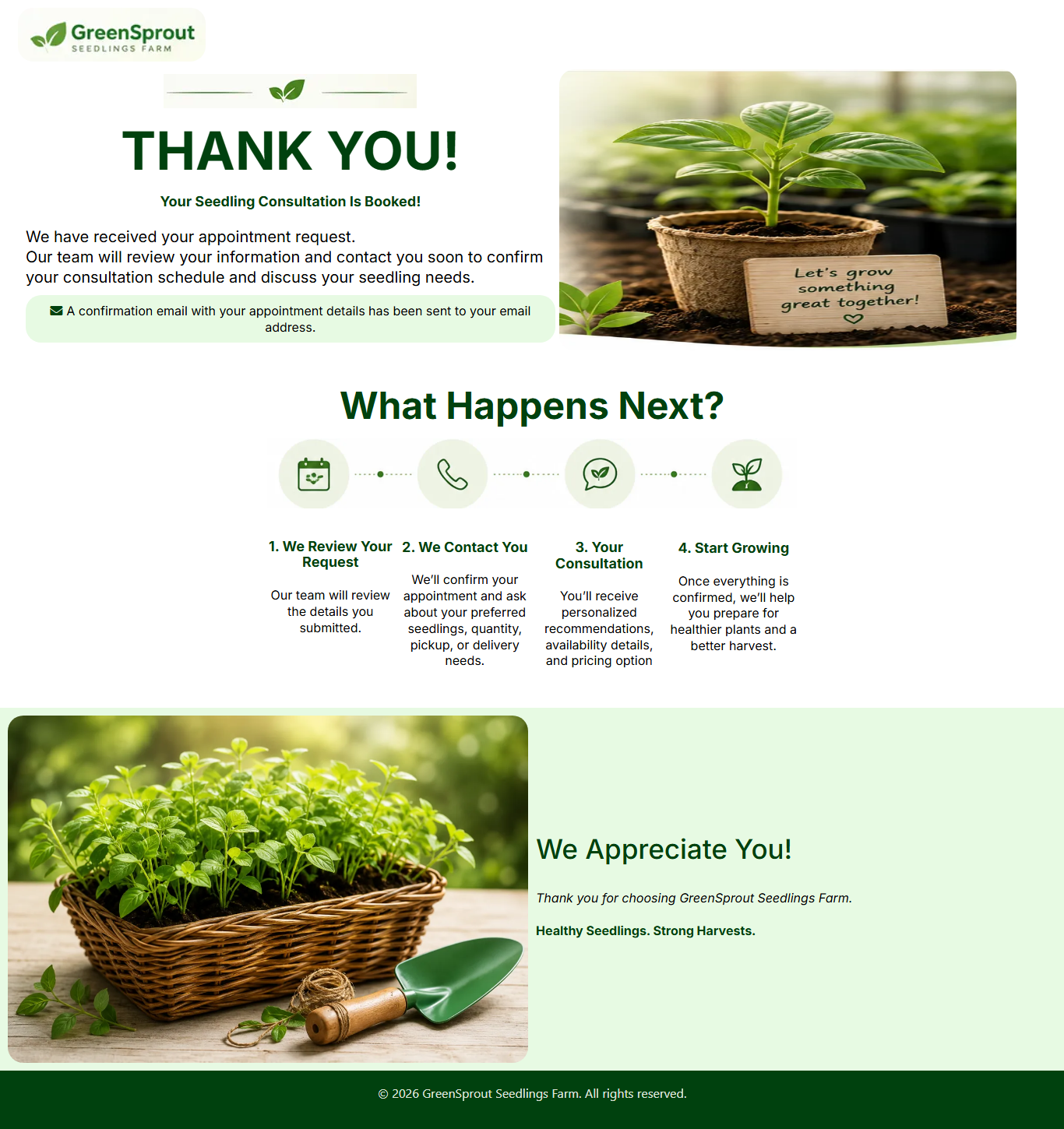 GreenSprout Seedling Farm Gallery — Thank You Page